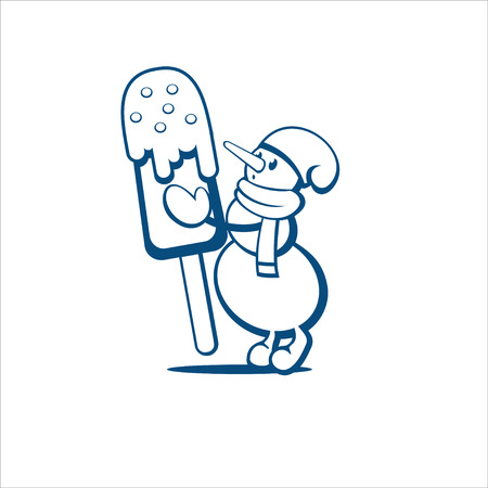 Ice cream. Logo. Vector illustration of snowman with ice cream.のイラスト素材