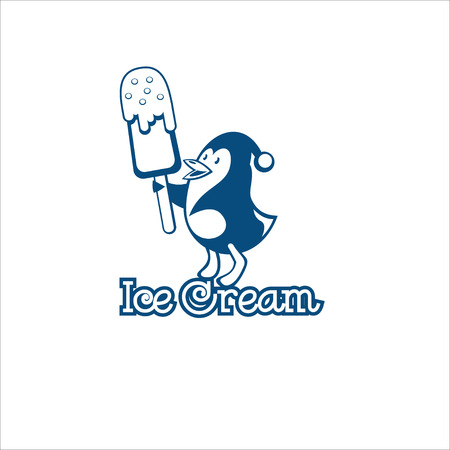 Logo ice cream. Vector illustration of penguin with ice cream.のイラスト素材