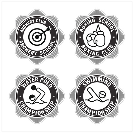 Sports vector logos logos. Archery, Boxing, water Polo, swimming. Sports schools and clubs.のイラスト素材