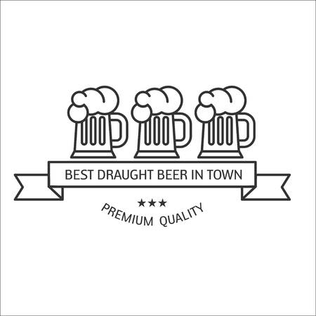 Logo beer. The best beer in town. Vector illustration of three glasses of beer, vintage beer sign.のイラスト素材