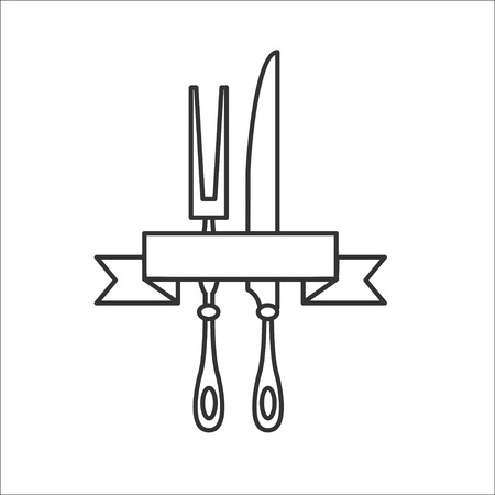 Set for barbecue. Cutlery, set,  knife and fork, vector icon.のイラスト素材