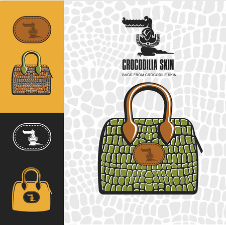 Leather handbag made from crocodile skin. Logo identity for the boutique, crocodile.のイラスト素材