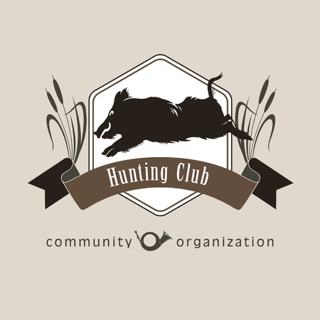 Hunting club. Wild boar.Symbol of the hunting club. The hunting club logo emblem.のイラスト素材