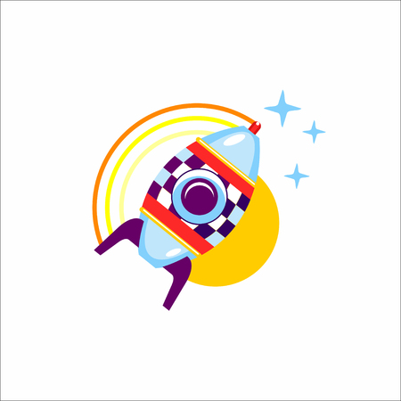 Rocket. The rocket flies in space. Vector illustration. Toys for the children.のイラスト素材