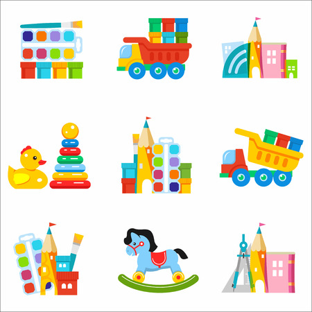 Toys kids. Set of vector icons. The development and education of children.のイラスト素材