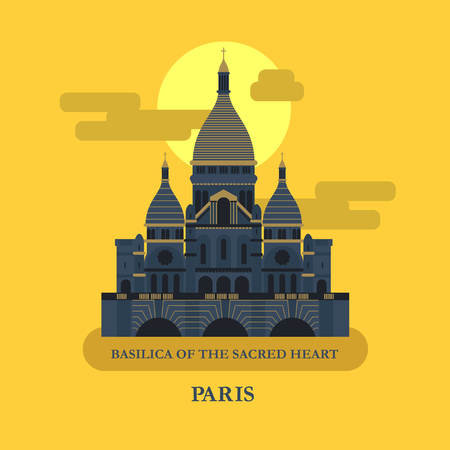 Basilica of the sacred heart. The famous Cathedral in France. Vector illustration.のイラスト素材
