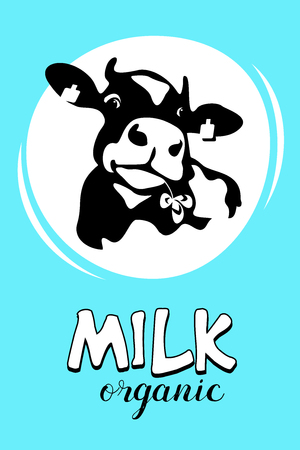 Cow. Milk and dairy products. Vector emblem. Useful organic products.のイラスト素材