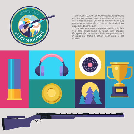 Shooting Skeet. Set of colored vector design elements. Vector illustration.のイラスト素材