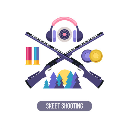 Shooting Skeet. The emblem of the sports club. Set of vector design elements.のイラスト素材