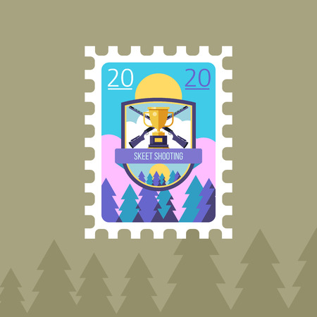 Shooting. Sports Cup and rifles. Vector illustration of a postage stamp.のイラスト素材