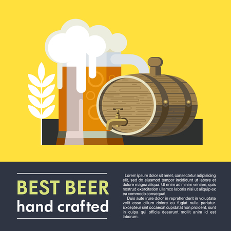 The best beer. Mug of beer and a keg of beer. Colorful poster advertising beer.のイラスト素材