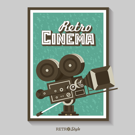 Vintage film camera. Vector poster retro movie theater. Vector illustration.のイラスト素材
