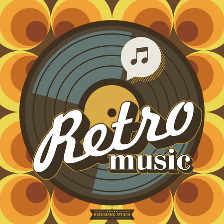 Recording Studio. Retro music. The vinyl record. Vector poster in retro style. Vector emblem.のイラスト素材