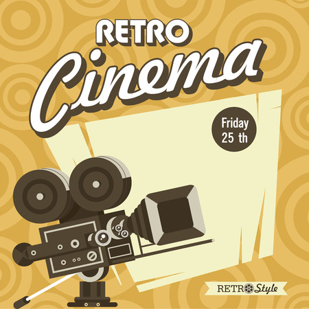 Retro cinema. Vintage film camera. Poster in vintage style with place for text.のイラスト素材