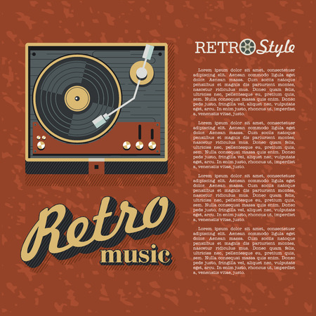 Retro music. Player for vinyl records. Logo, icon. Vector illustration with place for text.のイラスト素材
