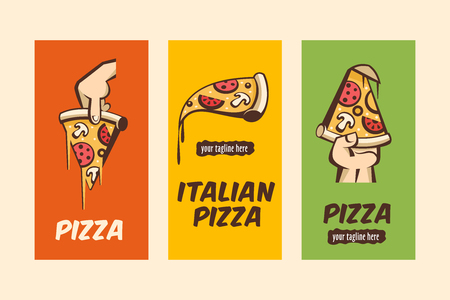 Set of banners with logos of pizza. Vector illustration.のイラスト素材