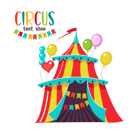 Circus. Vector illustration. Colorful tent decorated with balloons. Isolated on a white background.のイラスト素材
