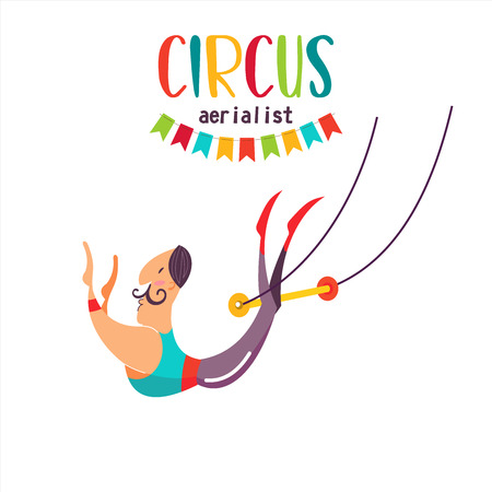 Circus artist. Air acrobats under the big top. Vector illustration. Isolated on a white background.のイラスト素材