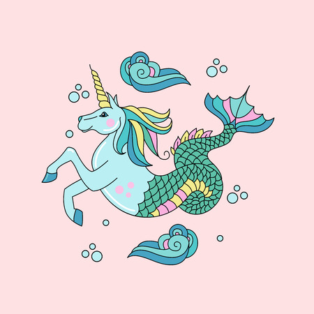 Horse with a horn and a fish tail vector illustration.のイラスト素材
