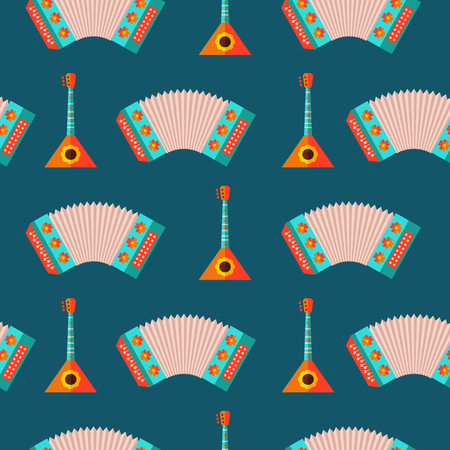 Russian balalaika and accordion seamless pattern on dark backgroundのイラスト素材