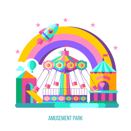 Amusement Park, roundabout. Vector illustration. Summer holiday.のイラスト素材