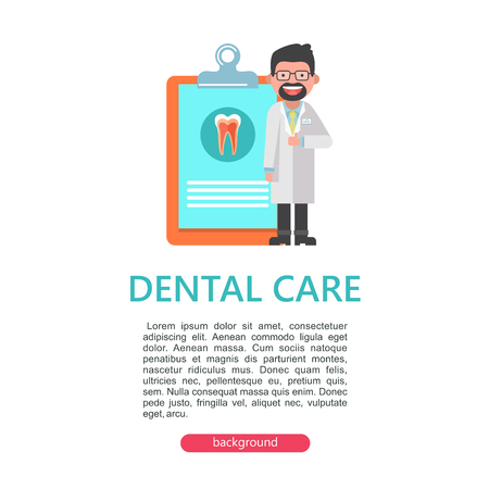 Dentist invites you to be treated in the dental office. Vector illustration with space for text.のイラスト素材