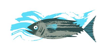 Fish. Seafood. Tuna. Vector illustration with unique hand drawn texture.のイラスト素材