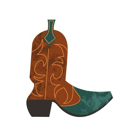Cowboy boot. Traditional shoes of wild West cowboys in America. Vector illustration on white background. Illustration with vector hand drawn textures.のイラスト素材