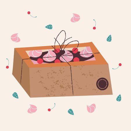 Kraft box with a cake. Vector illustration on a light background.のイラスト素材