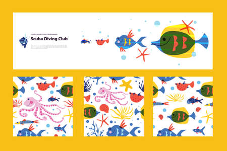 Diving, extreme sports  illustration, banner.のイラスト素材