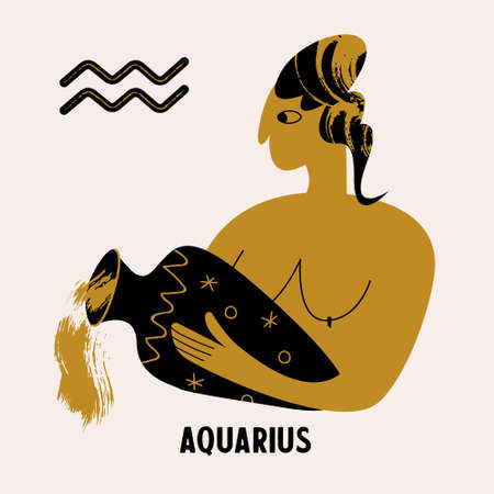 Horoscope and astrology. The zodiac sign Aquarius. Woman with a vase. The Aquarius woman. Vector illustration.のイラスト素材