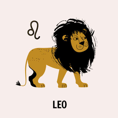 Sign of the zodiac Leo. Constellation of Leo. Vector illustration in flat style. Horoscope and astrologyのイラスト素材