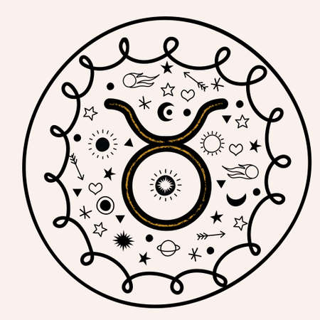 Taurus is a sign of the zodiac. Horoscope and astrology. Round vector emblem.のイラスト素材