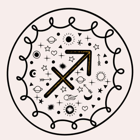 Sagittarius. Constellation Sagittarius. Vector isolated emblem on a light background.のイラスト素材