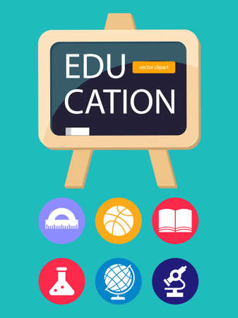 Education, school, college. A set of cliparts, school accessories for design. Template for an abstract poster about education.のイラスト素材