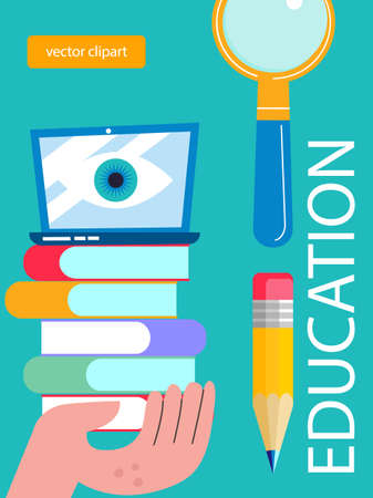 Education, school, college. A set of cliparts, school accessories for design. Template for an abstract poster about education.のイラスト素材
