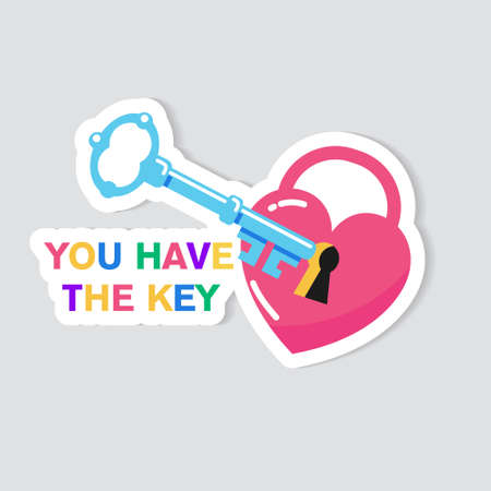 The heart is locked with a key. vector sticker.のイラスト素材