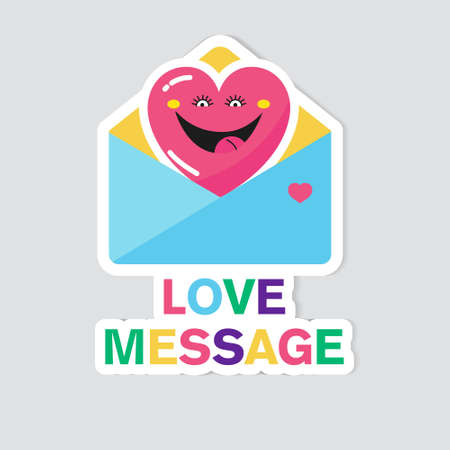 A smiling heart in an envelope. The sticker is a love message. Vector illustration in cartoon style.のイラスト素材