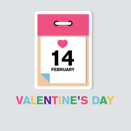 vector sticker. Tear-off calendar on February 14. Valentines day.のイラスト素材