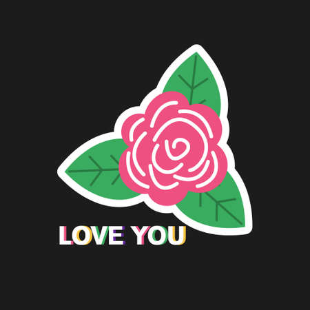 Vector sticker with a rose. love you.のイラスト素材