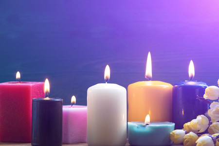 Colorful candles. Aromatherapy. Interiorの写真素材