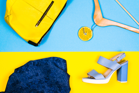 Women's clothing on a colored backgroundの写真素材