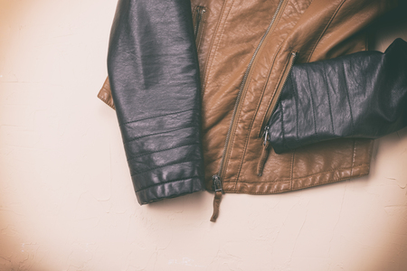 Womens leather jacket. The view from the topの写真素材