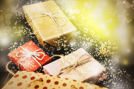 Bright different Christmas gifts. The concept of Christmas and the new year. The occasion.の写真素材