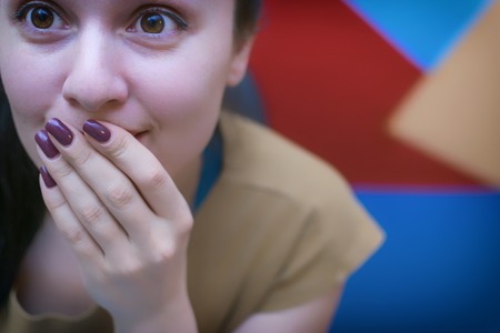 A young girl in the workplace. Working process. Decorator. Entertainmentの写真素材