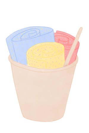 ce cream three flavours in a glass with a stickの写真素材