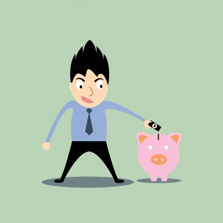 business man putting money in the piggyのイラスト素材