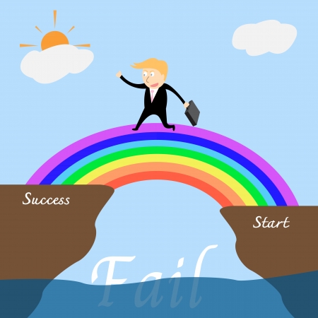 Businessman across the rainbow bridge to success のイラスト素材