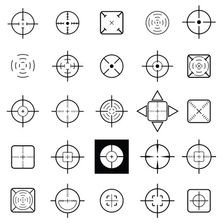 Set of crosshair icons in black and whiteのイラスト素材