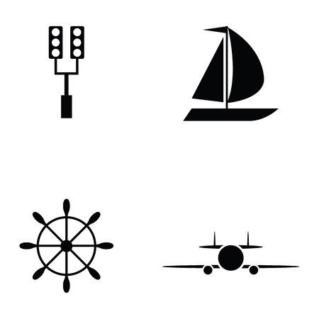 Set of transportation icons in black and whiteのイラスト素材